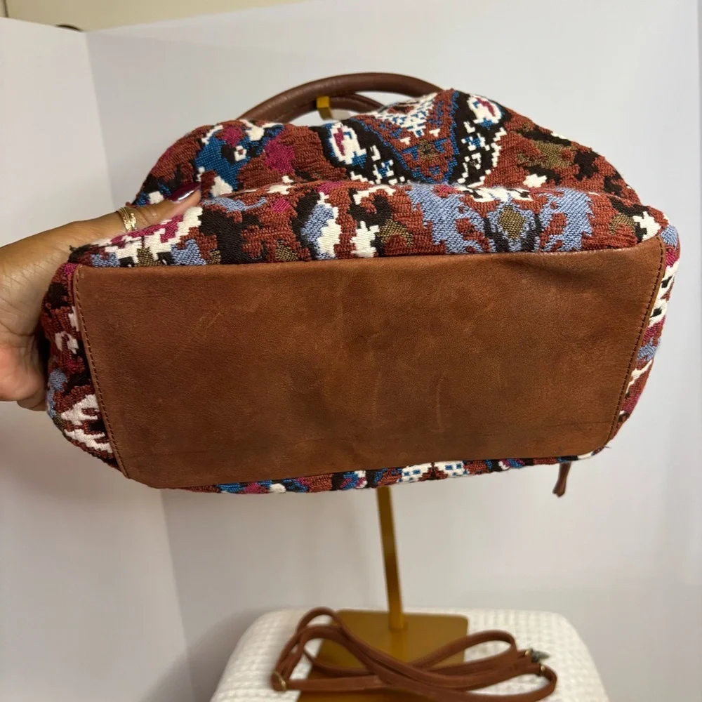 Hobo Darling Small Satchel Damask Tapestry Fabric and Leather Women's Bag